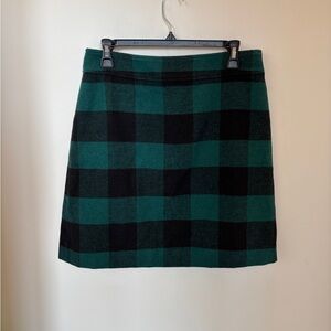 J Crew Buffalo Check Plaid Wool Blend A-Line Skirt - Green/Black - Size 8